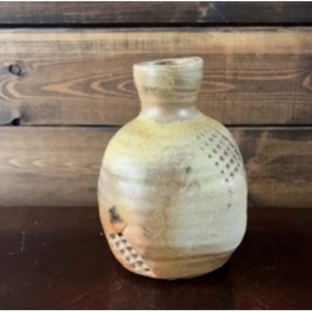 Vintage Artist Signed Brutalist Studio Art Pottery Vase Mid Century Stoneware